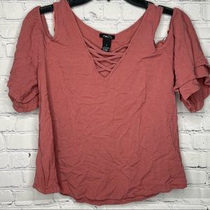 Rue21 open shoulder blouse in a rose gold